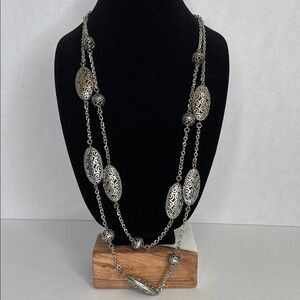 Chicos Silver Necklace with Beaded Filigree Pendant Design lot A52